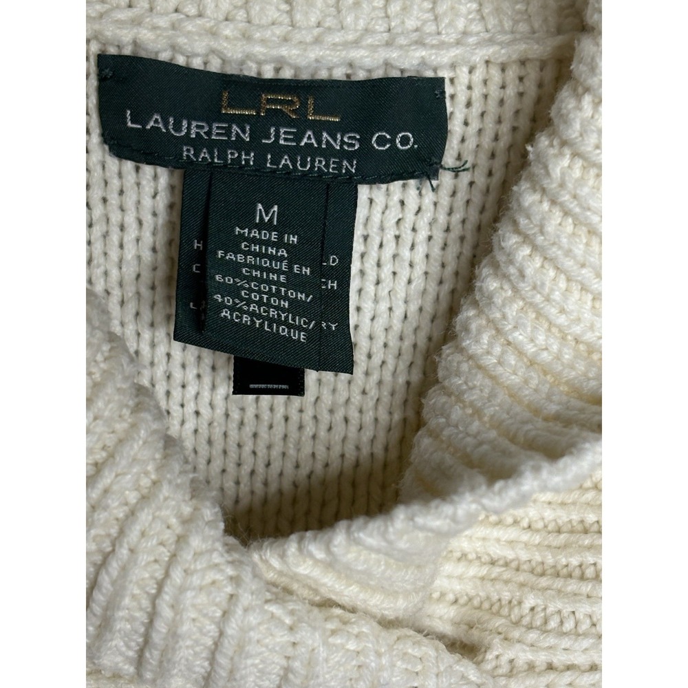 LRL Ralph Lauren Women's M Ivory Shawl Collar Sweater Poncho Classic Coastal - Picture 5 of 11